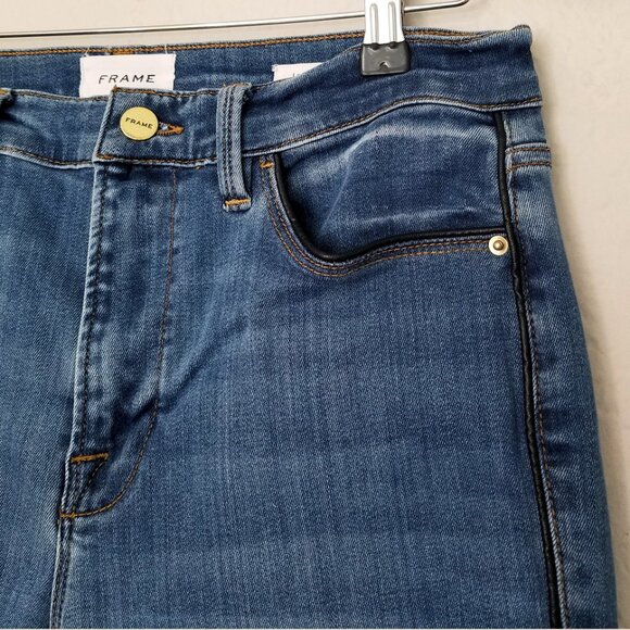 Frame Le High Skinny Jeans 31 Side Stripe Piping Stretchy Twinhill Blue $230 - Picture 13 of 16